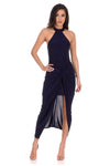 Navy Ruched Wrap Over Dress