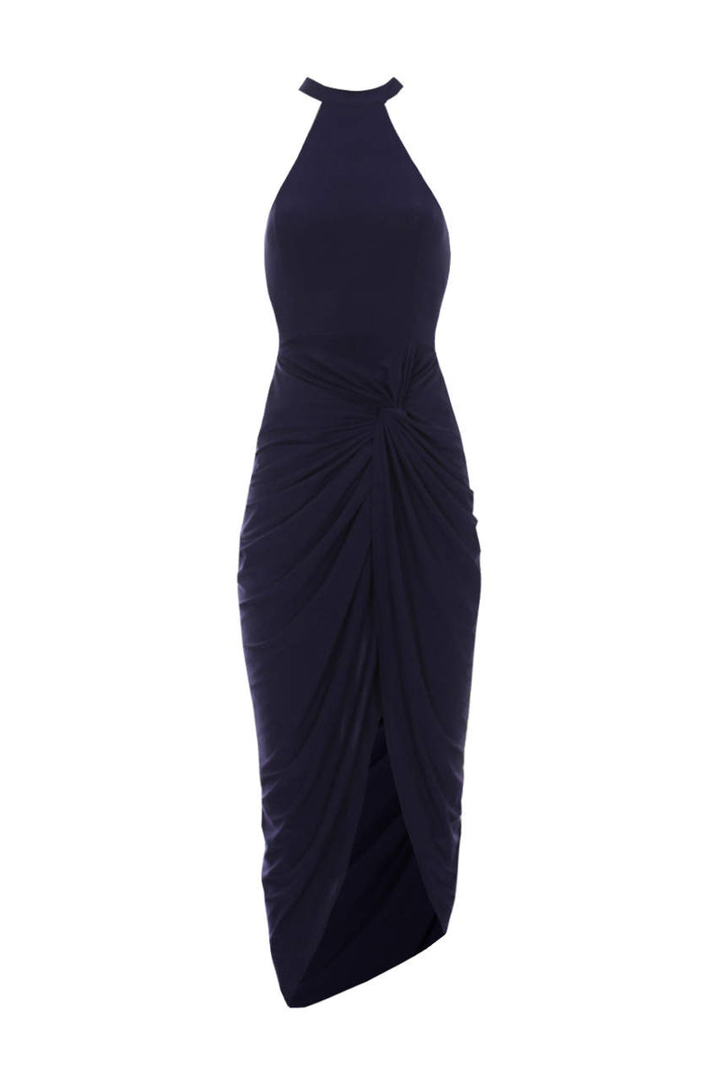 Navy Ruched Wrap Over Dress