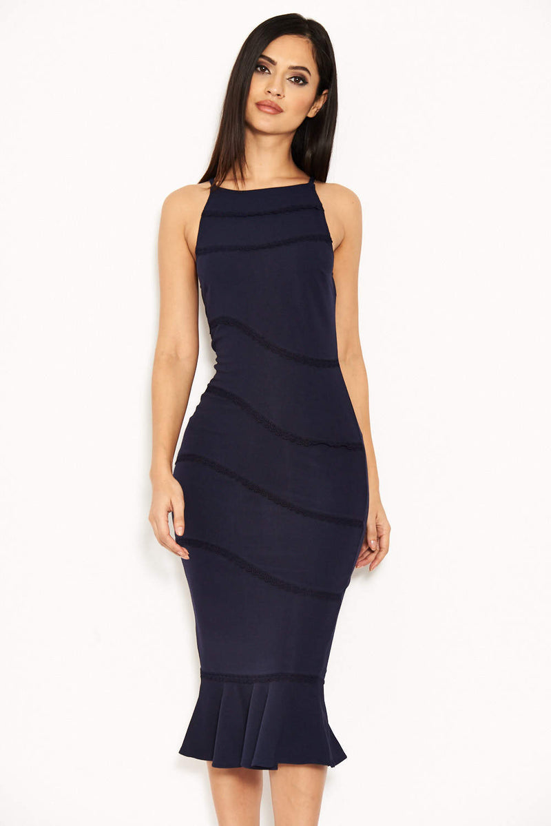 Navy Strappy Fishtail Dress AX Paris