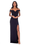 Navy Strappy Off The Shoulder Side Split Maxi Dress