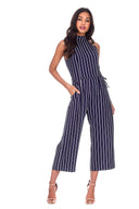 Navy Striped Culotte Jumpsuit