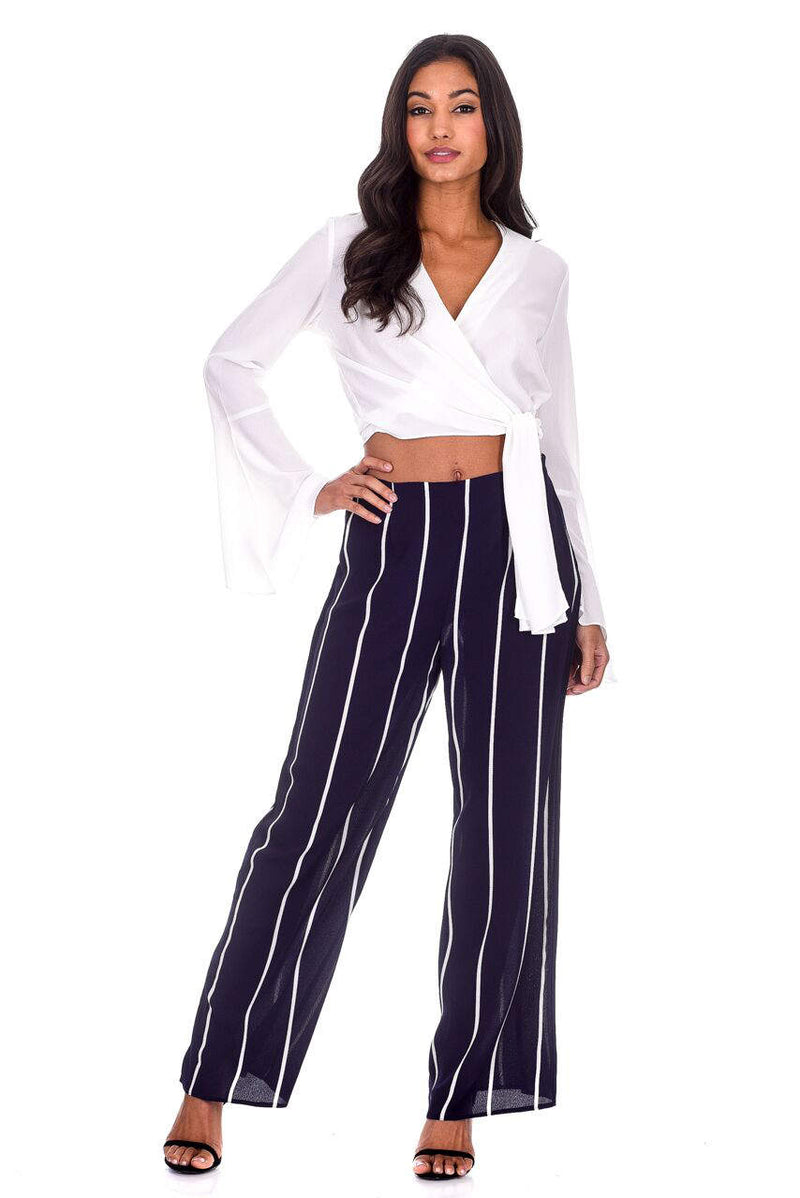 Navy Striped Flair Trousers
