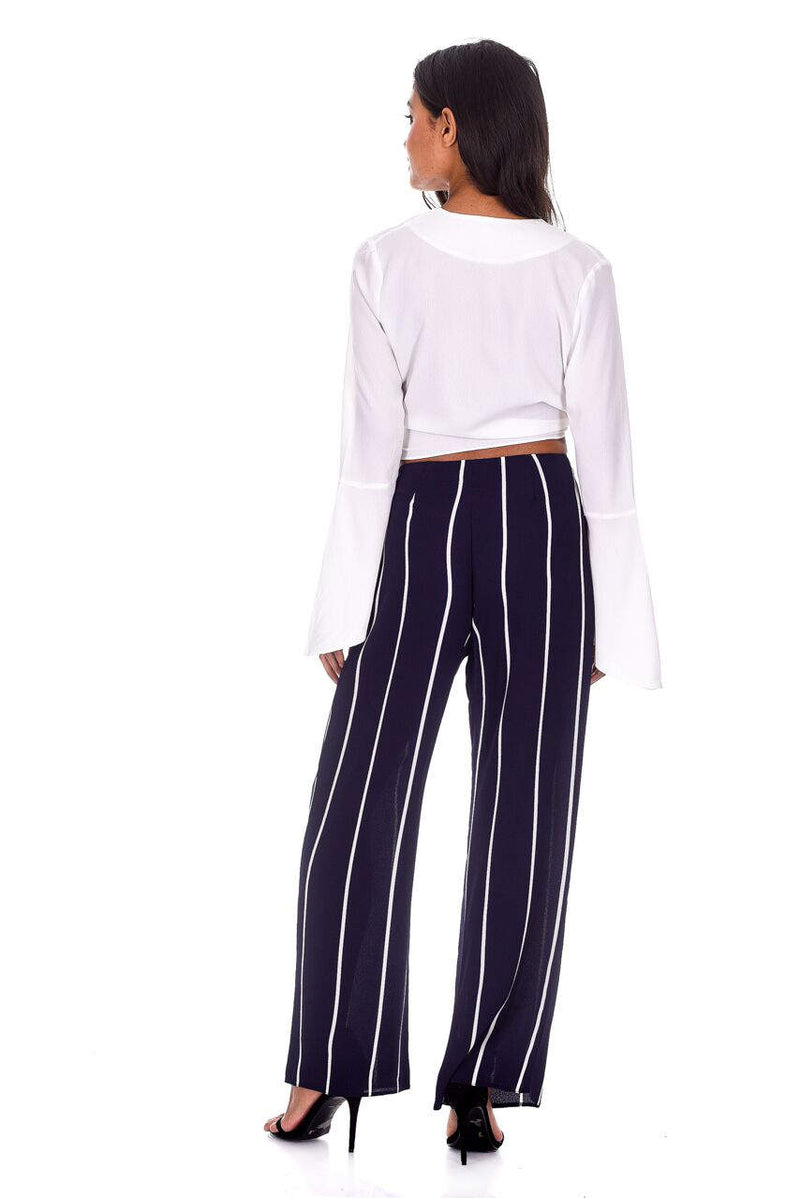 Navy Striped Flair Trousers