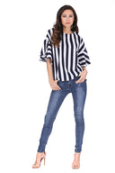 Navy Striped Flare Top