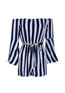 Navy Striped Off The Shoulder Playsuit