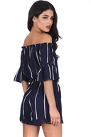 Navy Striped Off The Shoulder Bell Sleeve Playsuit