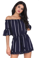 Navy Striped Off The Shoulder Bell Sleeve Playsuit