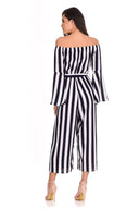 Navy Striped Off The Shoulder Jumpsuit