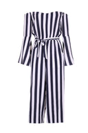 Navy Striped Off The Shoulder Jumpsuit