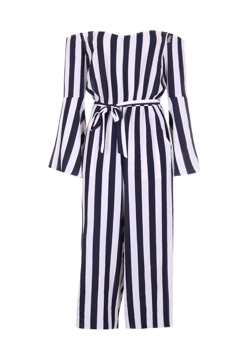 Navy Striped Off The Shoulder Jumpsuit