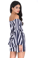 Navy Striped Off The Shoulder Playsuit