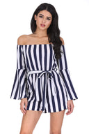 Navy Striped Off The Shoulder Playsuit