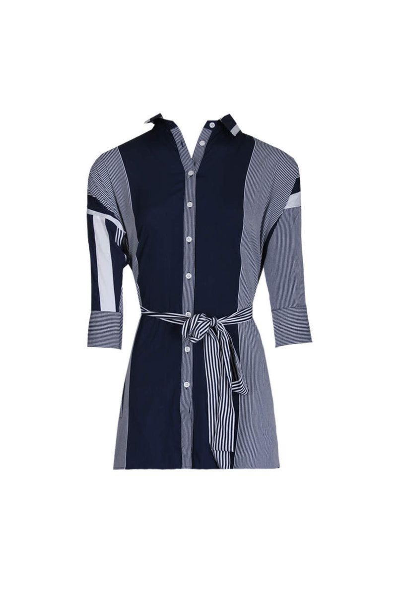 Navy Striped Shirt Dress