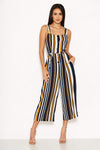 Navy Striped Button Front Jumpsuit