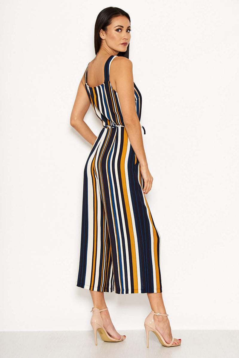 Navy Striped Button Front Jumpsuit