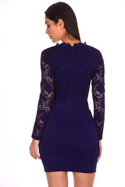 Navy Tassel Embroidered Lace Dress