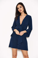 Navy Tie Front Day Dress