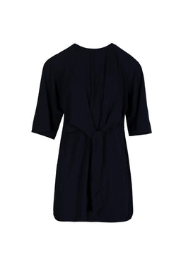 Navy Tie Waist Flared Mini Dress