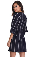 Navy Striped Tie Waist Mini Dress