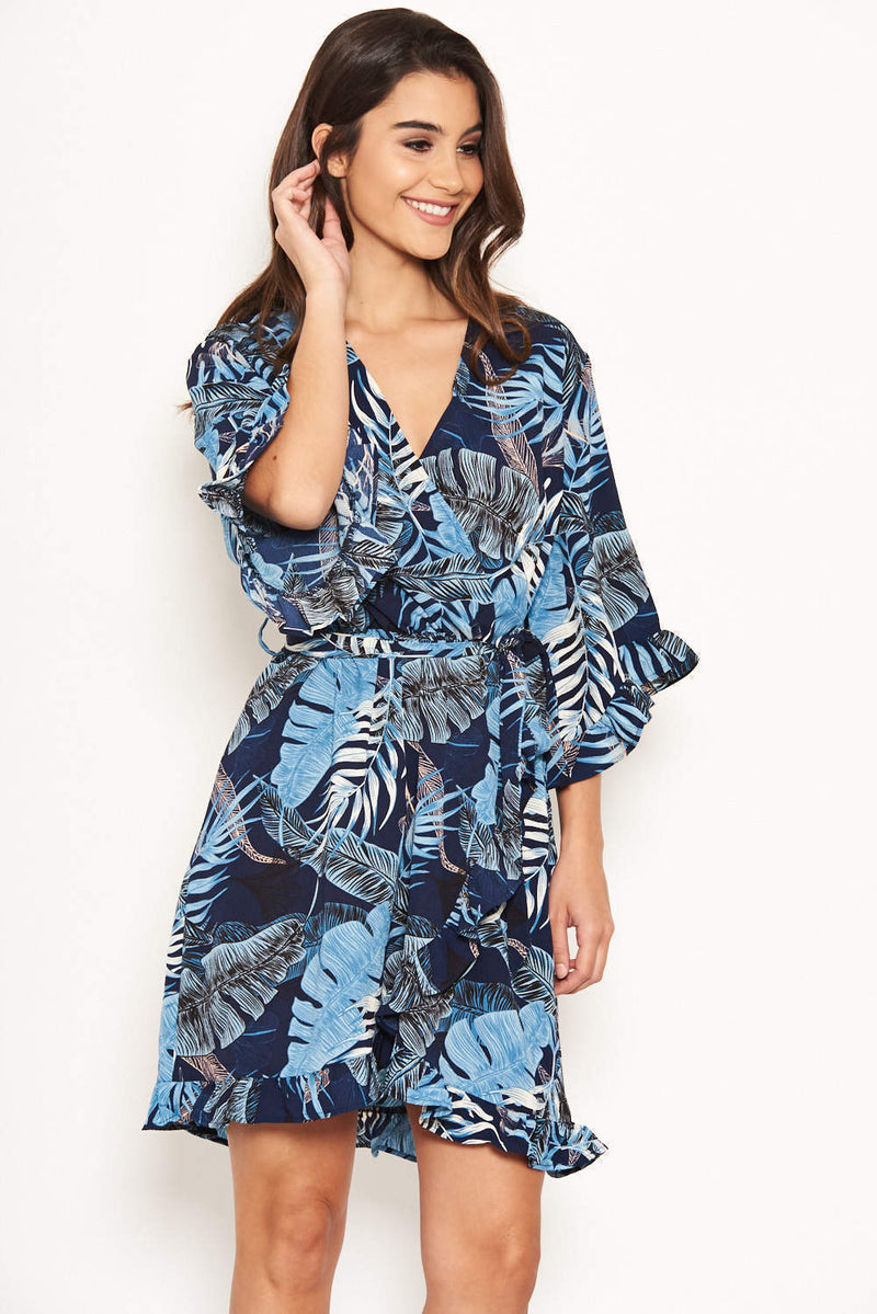 Navy Tropical Print Wrap Dress – AX Paris