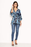 Navy Tropical Print Wrap Top