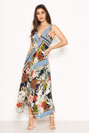 Navy Tropical V Neck Maxi Dress