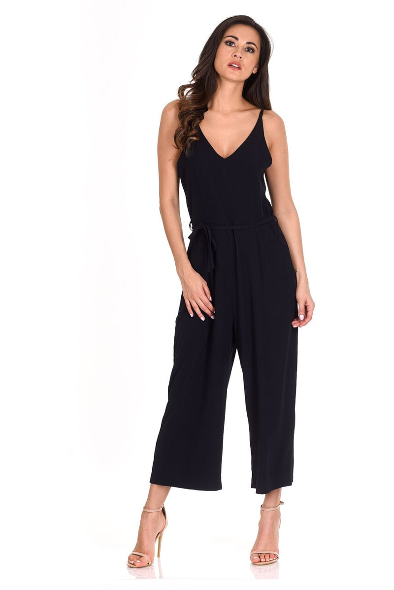 Navy V-Neck Culotte Jumpsuit