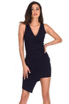 Navy V-Neck Wrap Skirt Dress