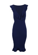 Navy V Neck Frill Detail Bodycon Dress