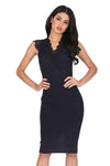 Navy V-neck Lace Midi Dress