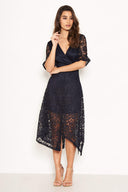 Navy Wrap Front Lace Dress