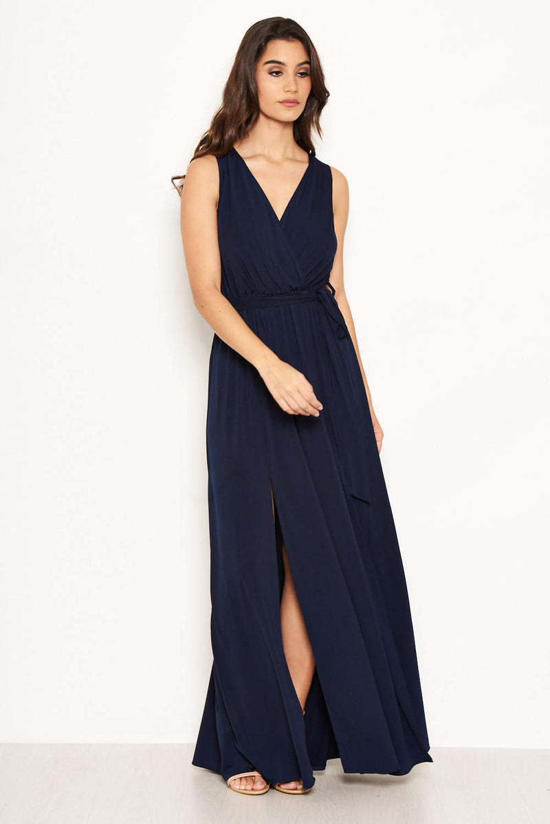 Navy Wrap Front Maxi Dress