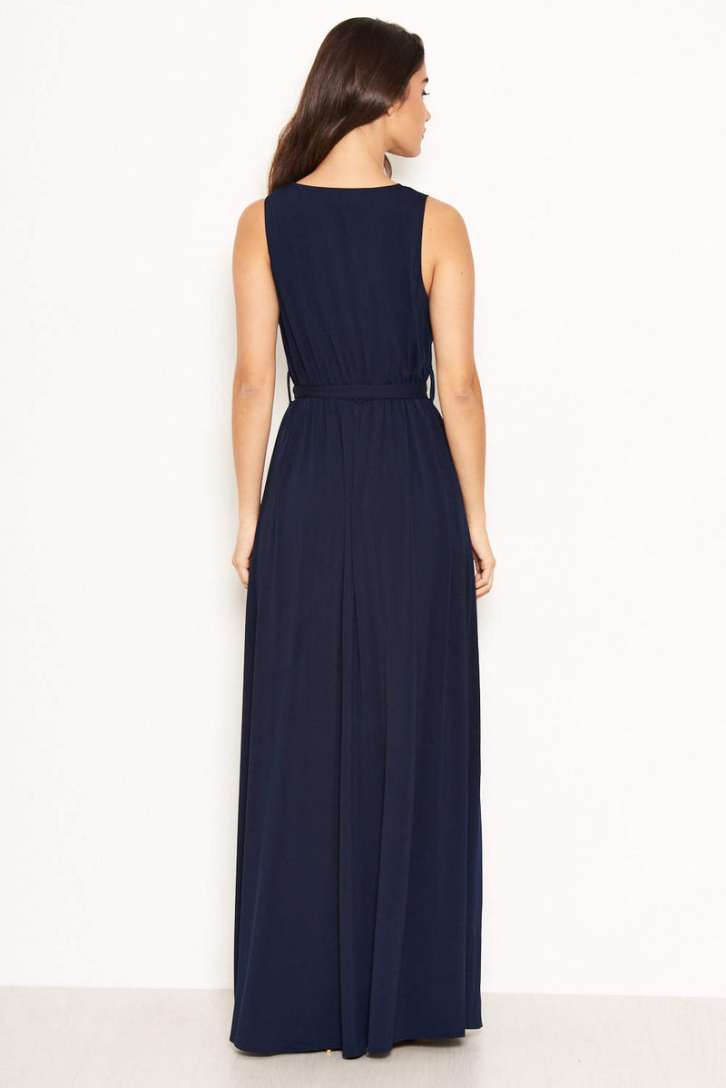 Navy Wrap Front Maxi Dress