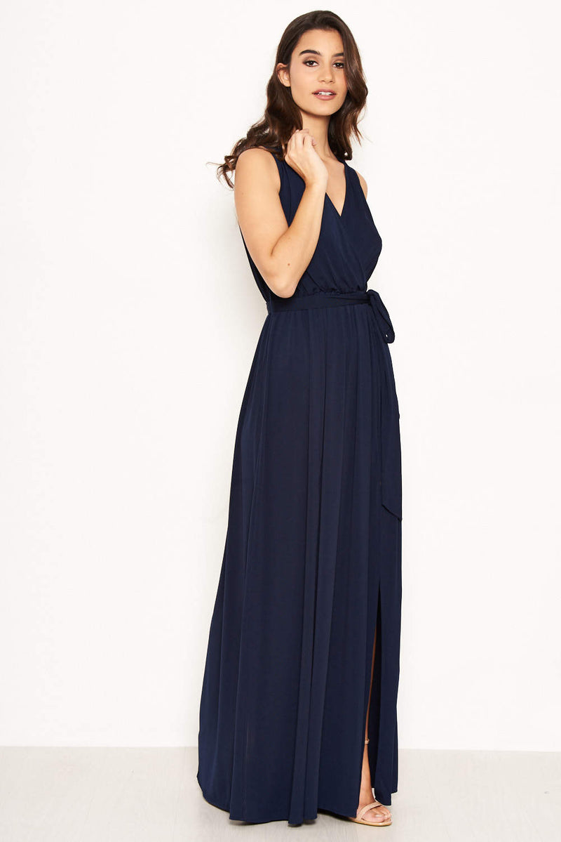 Navy Wrap Front Maxi Dress