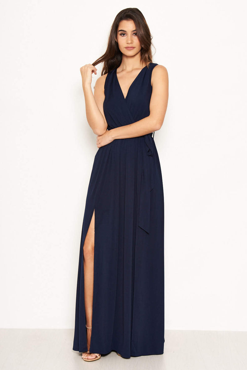 Navy Wrap Front Maxi Dress