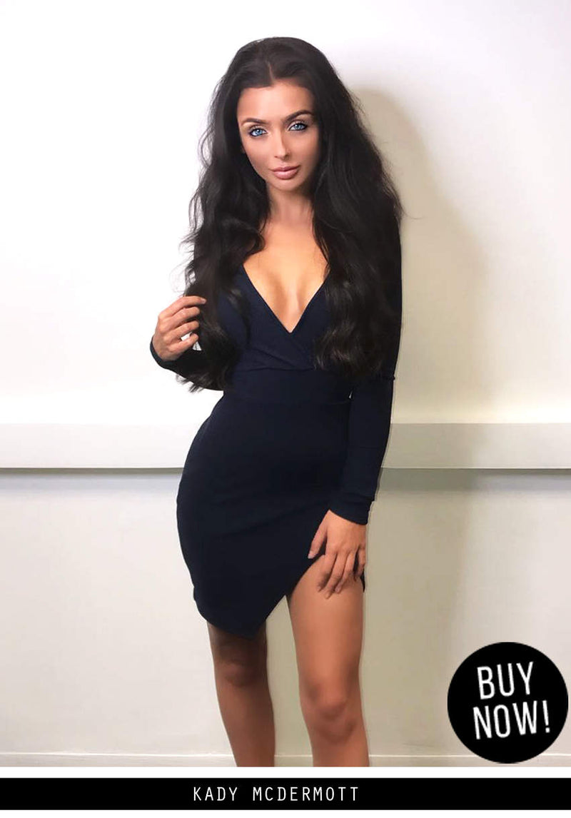 Navy Wrap Thigh Split Dress