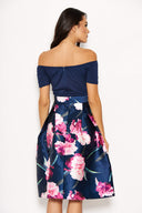 Navy 2 in 1 Floral Skater Dress