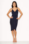 Navy Button Front Detail Tie Dress