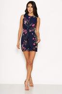 Navy Floral Tie Waist Playsuit