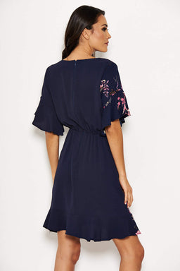Navy Floral Frill Dress