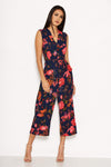 Navy Floral Culotte Jumpsuit With Tie Waist