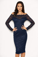 Navy Lace Off The Shoulder Midi Dress