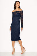 Navy Lace Off The Shoulder Midi Dress