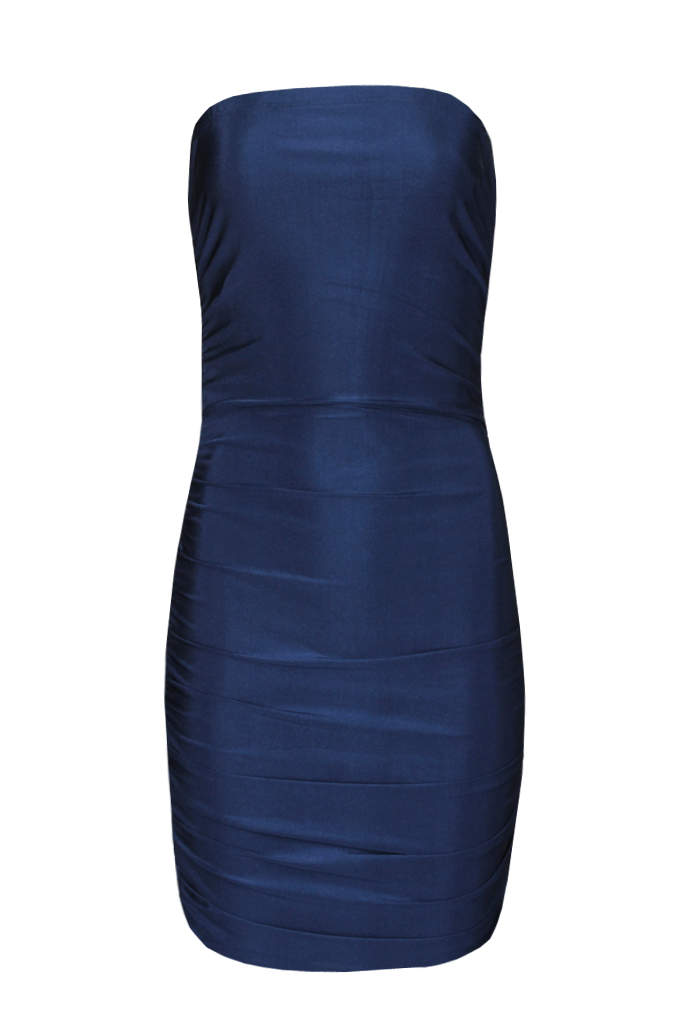 Navy Ruched Bandeau Dress