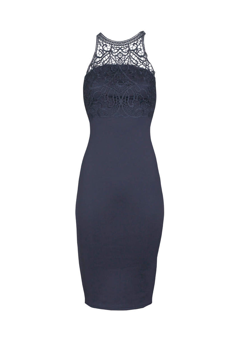 Navy Crochet Top Bodycon Midi Dress