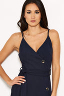 Navy Button Front Detail Tie Dress