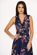 Navy Floral Dip Hem Dress