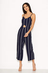 Navy Striped Cut Out Waist Jumpsuit