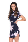 Navy Floral High Neck Mini Dress