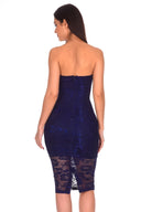 Navy Notch Front Lace Bodycon Midi Dress